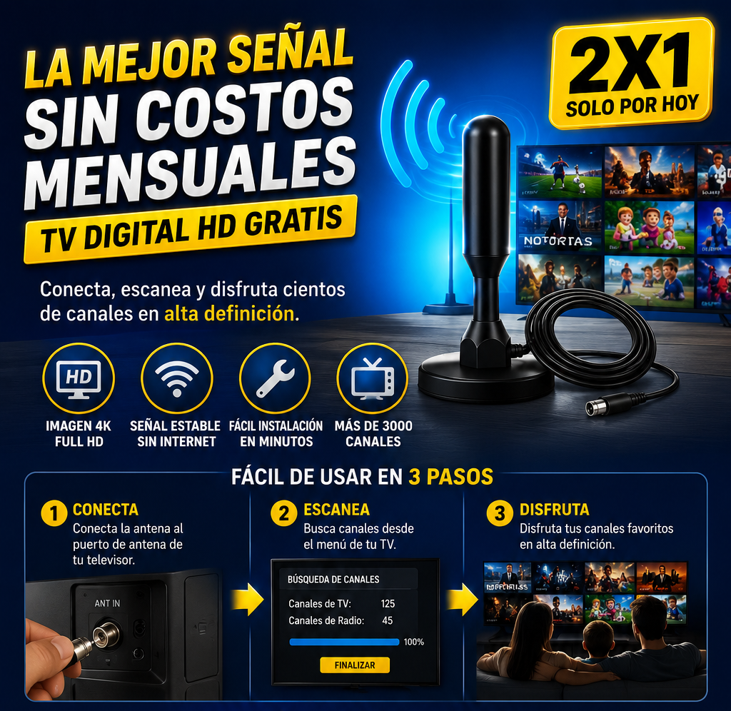 SignalElite 360° – 2x1 Antena TV Digital TDT 4K UHD Profesional +3000 Canales