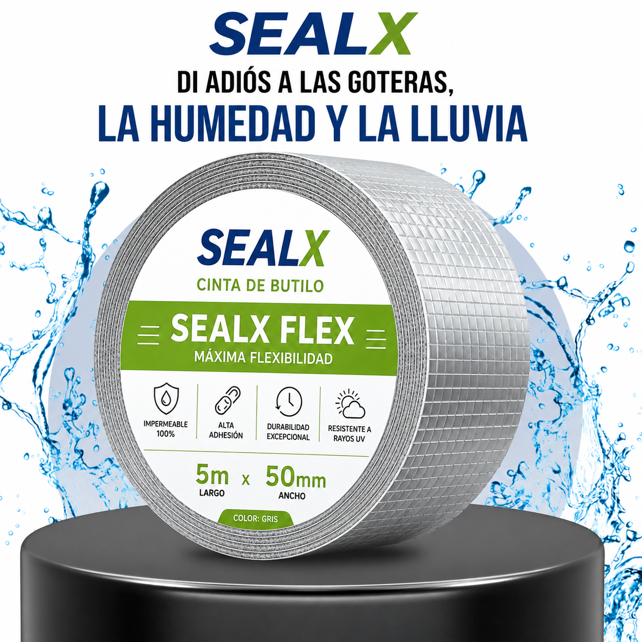 SealX - Cinta Tapa Gotera De Butilo 10cm X 5mts