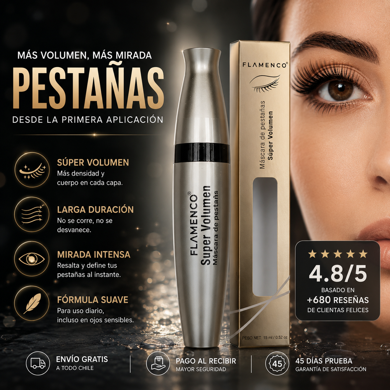 Máscara de pestaña Flamen&Co®  - Volumen real desde la primera pasada