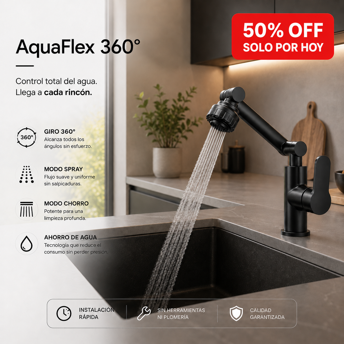 AquaFlex 360° - Grifo con Rotación 360 Multifuncional - 50% OFF SOLO POR HOY