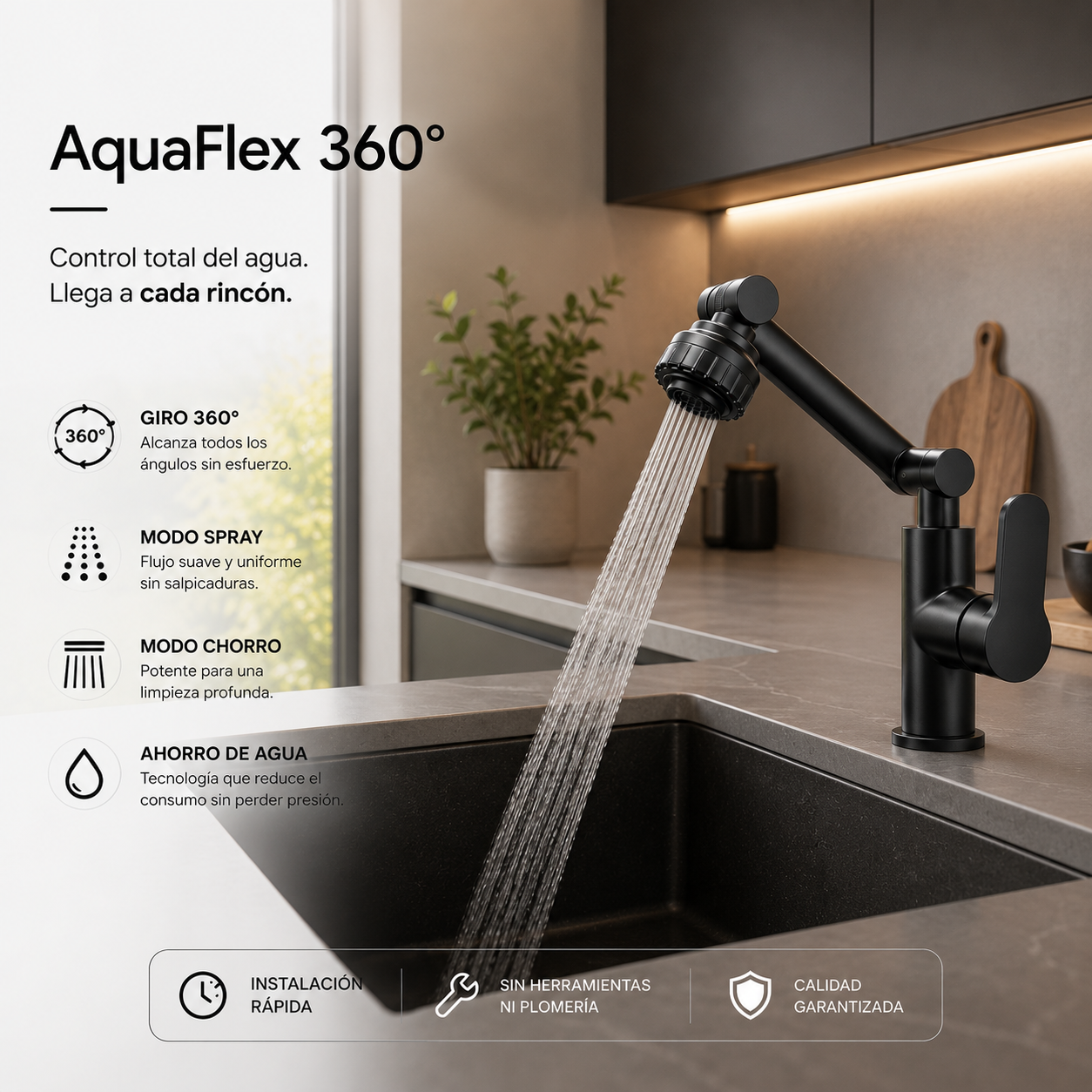 AquaFlex 360° - Grifo con Rotación 360 Multifuncional