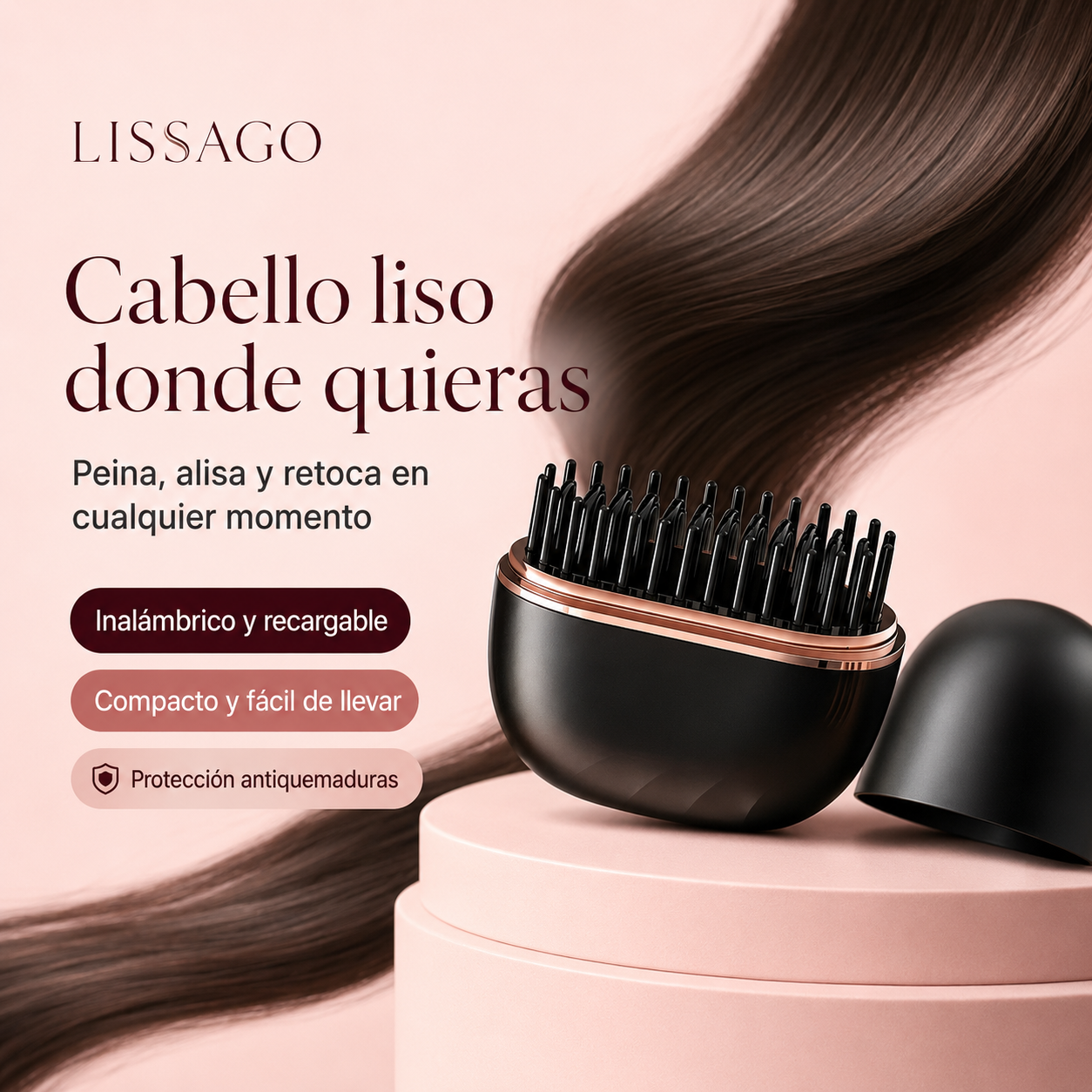 Alisador Inalámbrico LISSAGO™ – Cabello Liso Donde Quieras